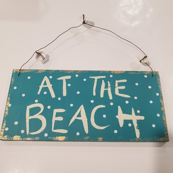 Welcome/At The Beach distressed 2 sided sign  -  NWOT - Picture 1 of 5